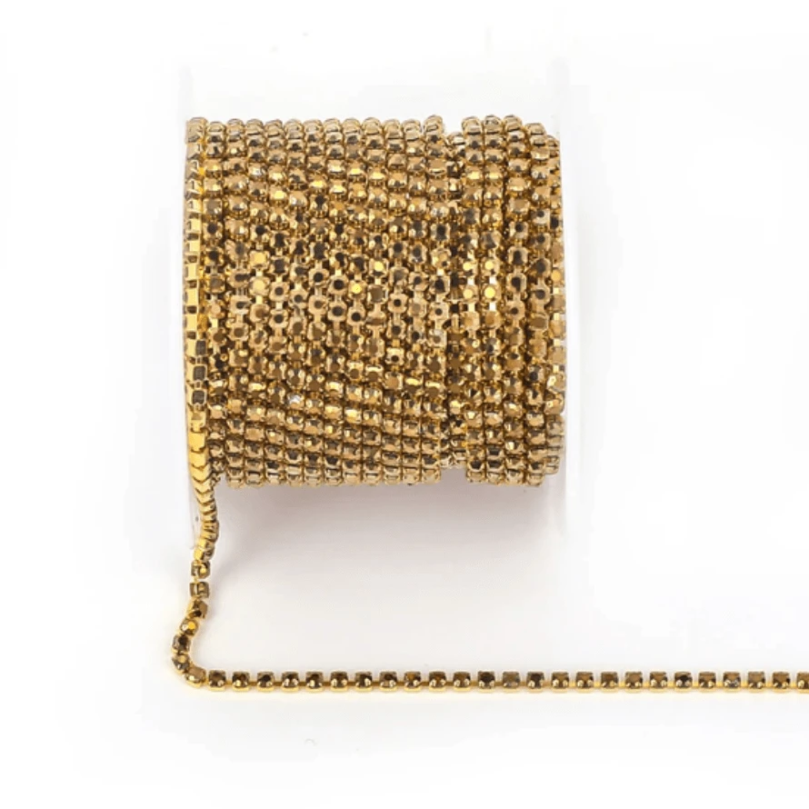 SS6 Metallic Gold Ss6 & Ss4 Metallic GOLD Stone, on Gold Metal Rhinestone Chain *NEW 2021* SS6 Metal Rhinestone Chain