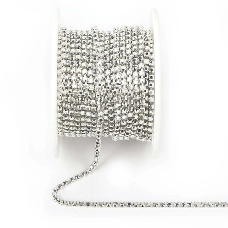 SS6 Metallic Silver Ss6 & Ss4 Metallic SILVER Stone, on Silver Metal Rhinestone Chain *NEW 2021* SS6 Metal Rhinestone Chain