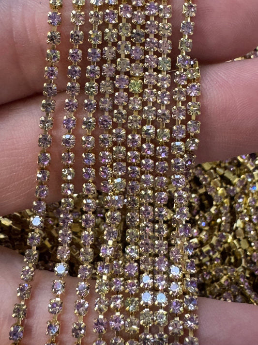 Ss6 Violet Flame Stone Gold Metal Rhinestone Chain (Sold in 36") SS6 Metal Rhinestone Chain
