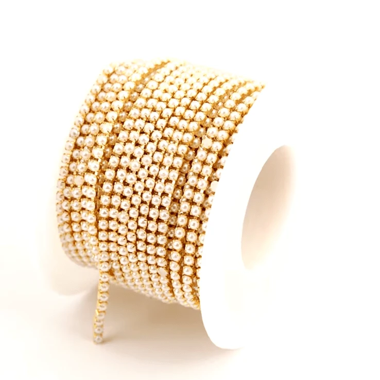 Ss6 White/Ivory Pearl Stone, Silver or Gold Metal Rhinestone Chain (Sold in 36") (Sold in 36") SS6 Metal Rhinestone Chain