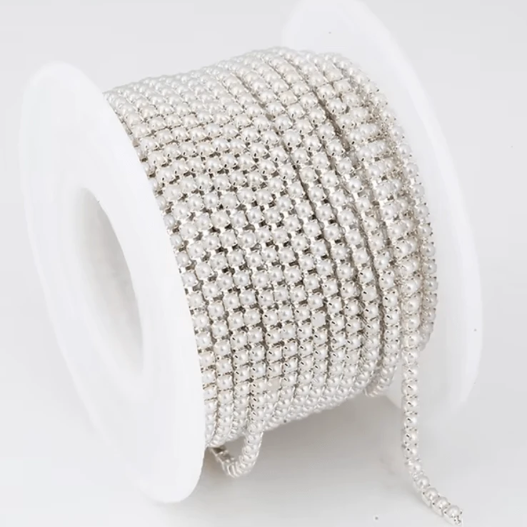 Ss6 White/Ivory Pearl Stone, Silver or Gold Metal Rhinestone Chain (Sold in 36") (Sold in 36") SS6 Metal Rhinestone Chain