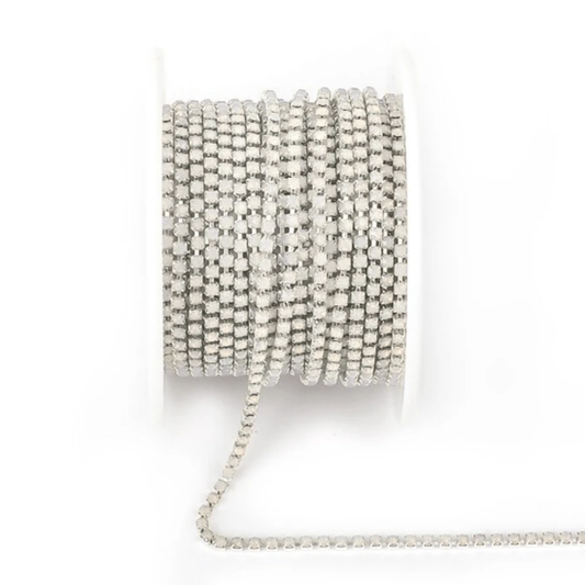 Ss6 White OPAL Stone on Silver Dense Metal Rhinestone Chain (Sold in 36") SS6 Metal Rhinestone Chain