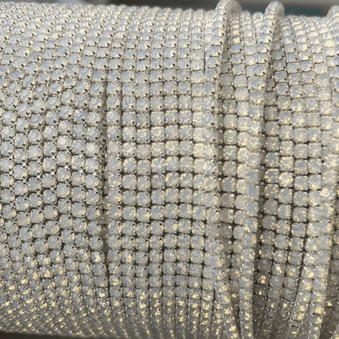 Ss6 White OPAL Stone on Silver Dense Metal Rhinestone Chain (Sold in 36") SS6 Metal Rhinestone Chain