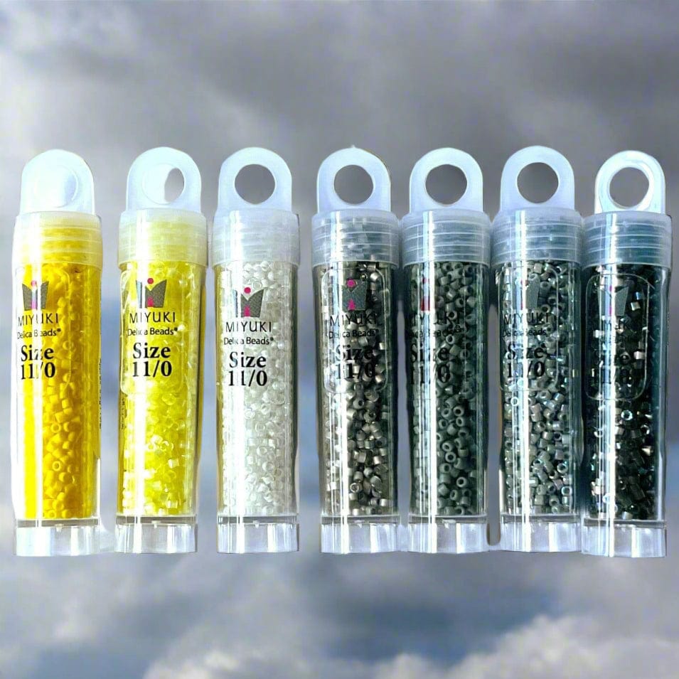 "Sunny with a chance of Rain" Yellow/Grey 7 Delica Beads Set, Summer Promotions Delica Beads