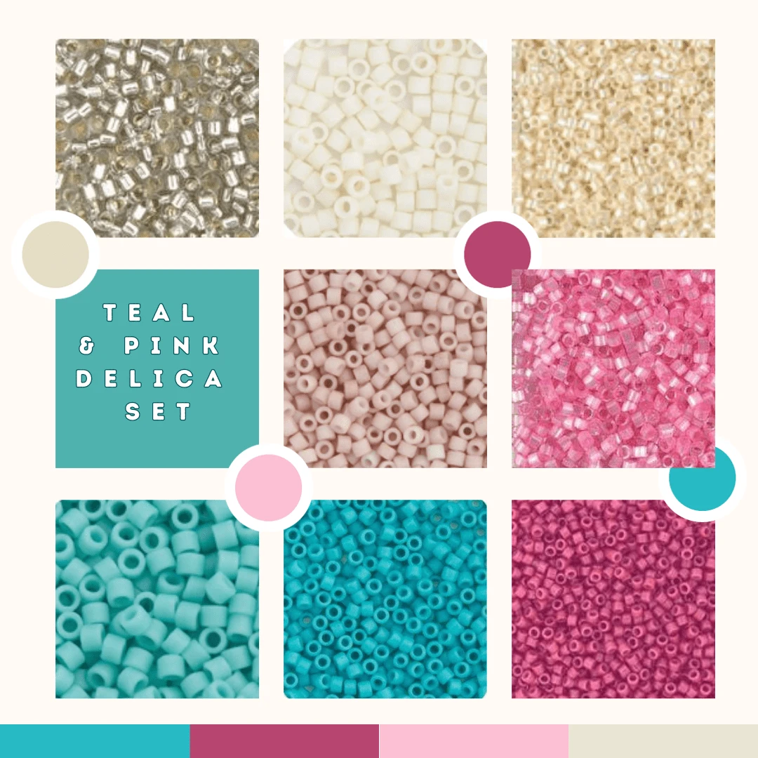 "Teal & Pink" Set, 8 Delica Beads Set, Summer Promotion Promotions