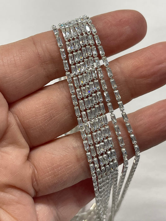 1.3*3mm Clear Rectangle Stone on Silver Rhinestone HIGH QUALITY Metal Chain, Sold in 18" *RARE* SS4 Metal Rhinestone Chain