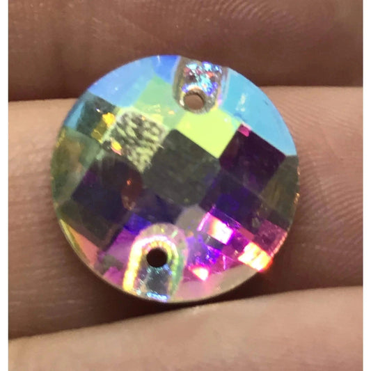 Sundaylace Creations & Bling Glass Gem 10-12-14mm AB Checkered Glass Gem Sew On Flat Back Rivoli