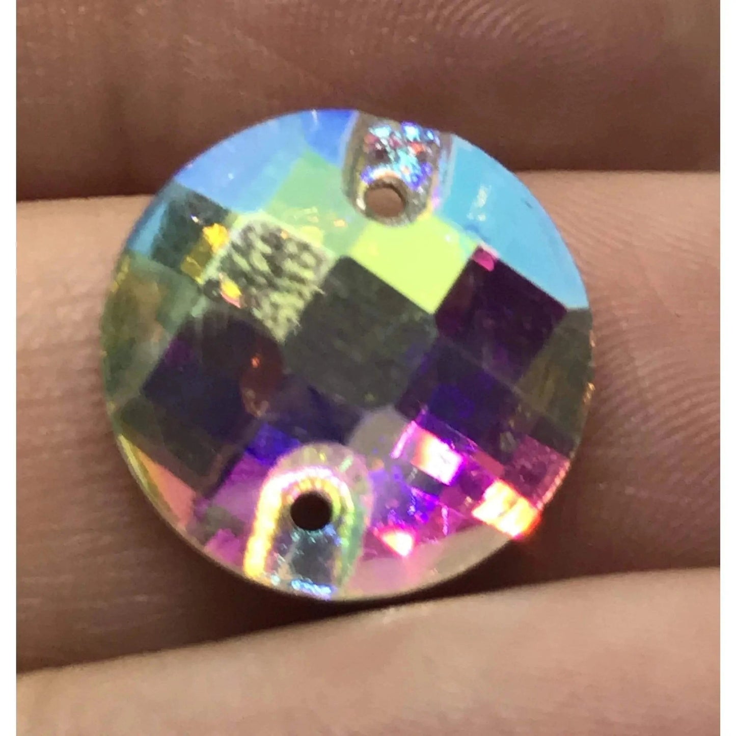 Sundaylace Creations & Bling Glass Gem 10-12-14mm AB Checkered Glass Gem Sew On Flat Back Rivoli