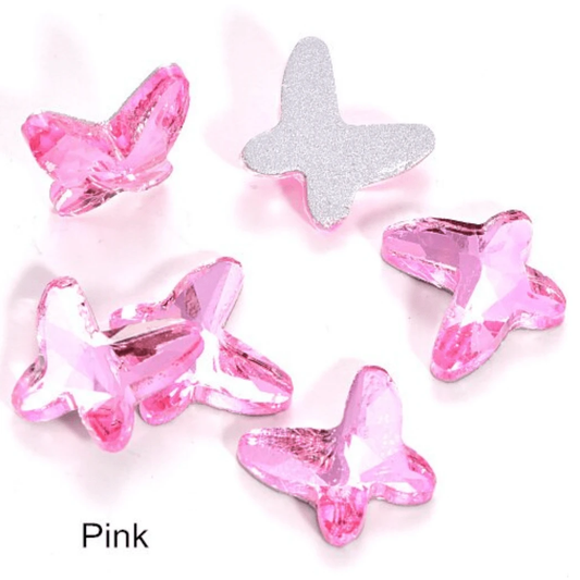 Sundaylace Creations & Bling Glass Gems 10*12mm Red/Purple/Pink Butterfly Shaped, Glue on, Glass Gem