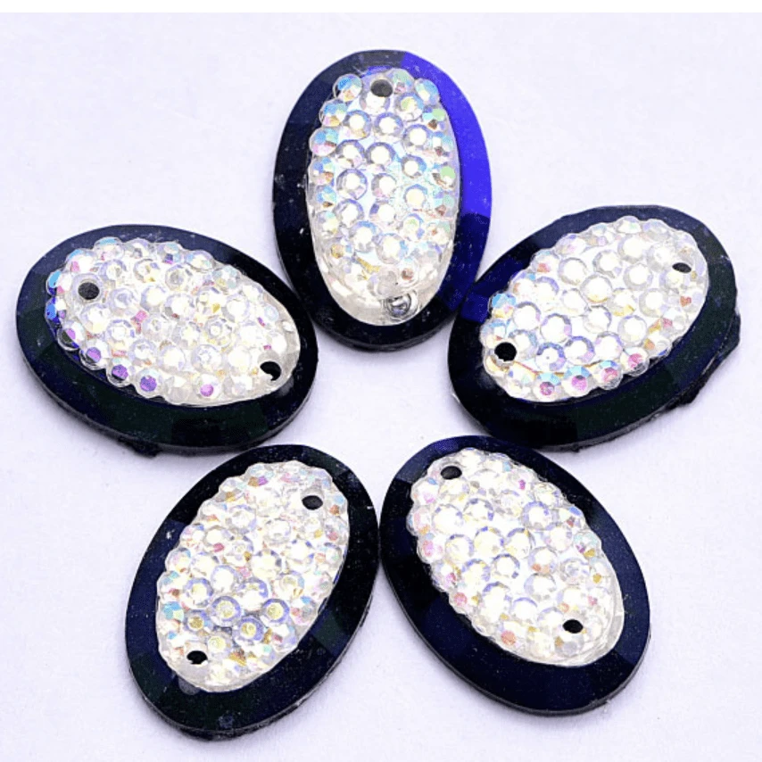 Sundaylace Creations & Bling Resin Gems 10*14mm Black and White AB Framed OVAL, Sew on, Resin Gem