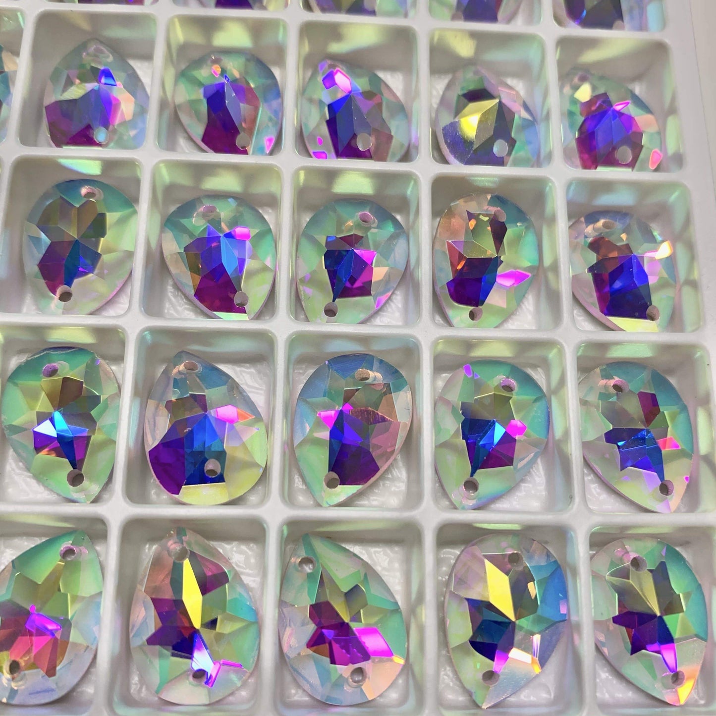 Sundaylace Creations & Bling 10*14mm AB 8 point star design Foil Back Mini Teardrop, Sew on, Fancy Glass Gem