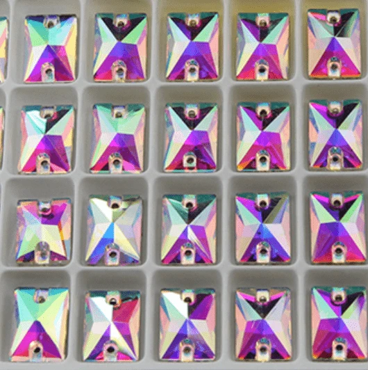 Sundaylace Creations & Bling Fancy Glass Gems 10*14mm AB Rectangle, Sew on, Fancy Glass Gem (Sold in Pair)