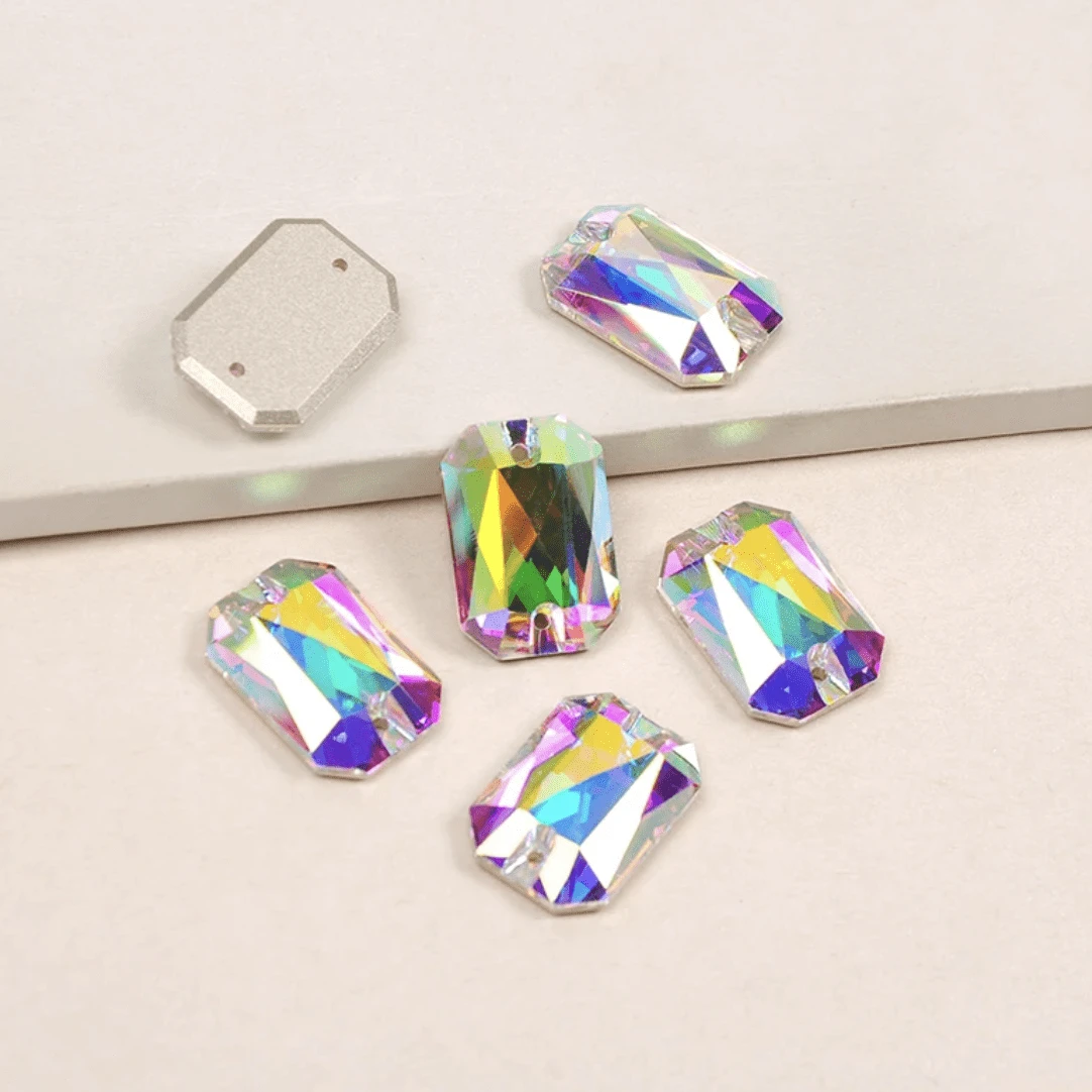 Sundaylace Creations & Bling Fancy Glass Gems 10*15mm AB Square Rounded Corners, Sew on, Fancy Glass Gems