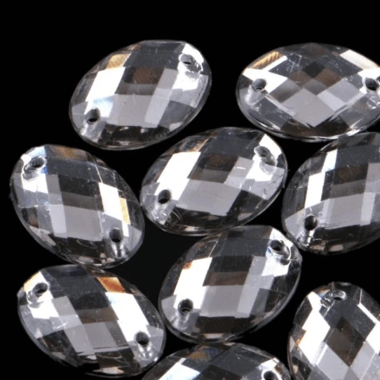Sundaylace Creations & Bling Resin Gems 10*14mm Grey Clear Oval, Sew on, Resin Gems