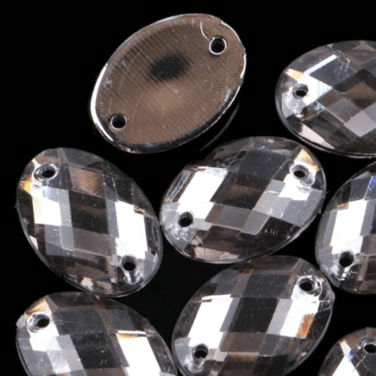 Sundaylace Creations & Bling Resin Gems 10*14mm Grey Clear Oval, Sew on, Resin Gems