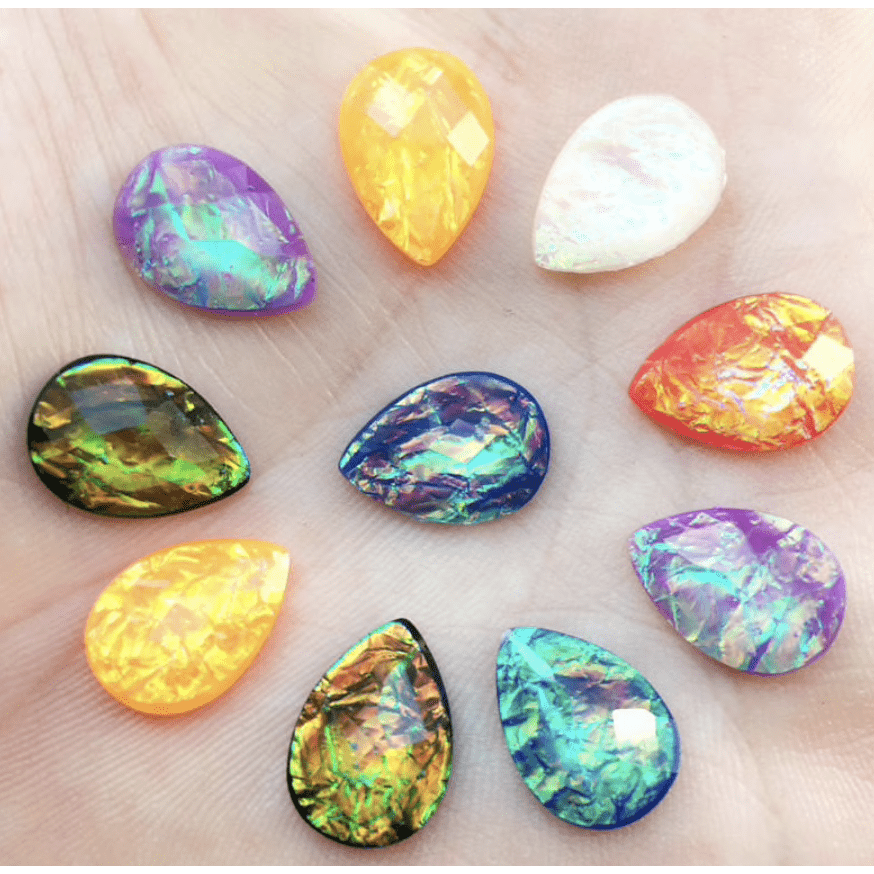 10*14mm Multiple Coloured Opal Effect Teardrops, Glue on, Resin