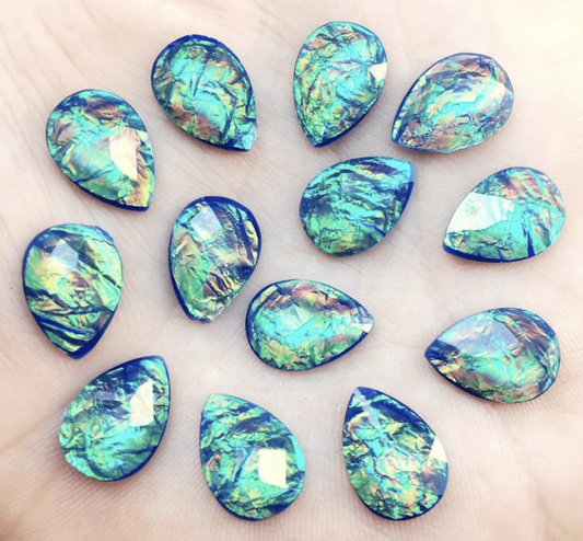 Sundaylace Creations & Bling Resin Gems Blue Opal 10*14mm Multiple Coloured Opal Effect Teardrops, Glue on, Resin Gems