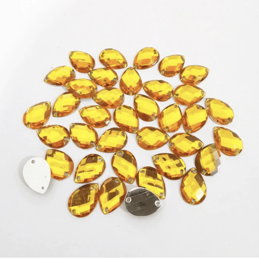 Sundaylace Creations & Bling 10*14mm Yellow Gold Teardrop, Sew on, Resin Gem, *Sold in set of 4 gems*