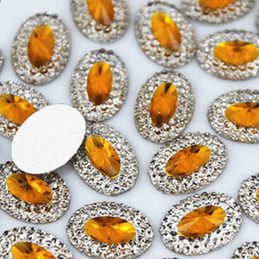 Sundaylace Creations & Bling Resin Gems Topaz Jewel Oval 10*18mm Mixed Colour with Jewel Silver Frame Oval, Sew On, Resin Gem (Sold in Pair)