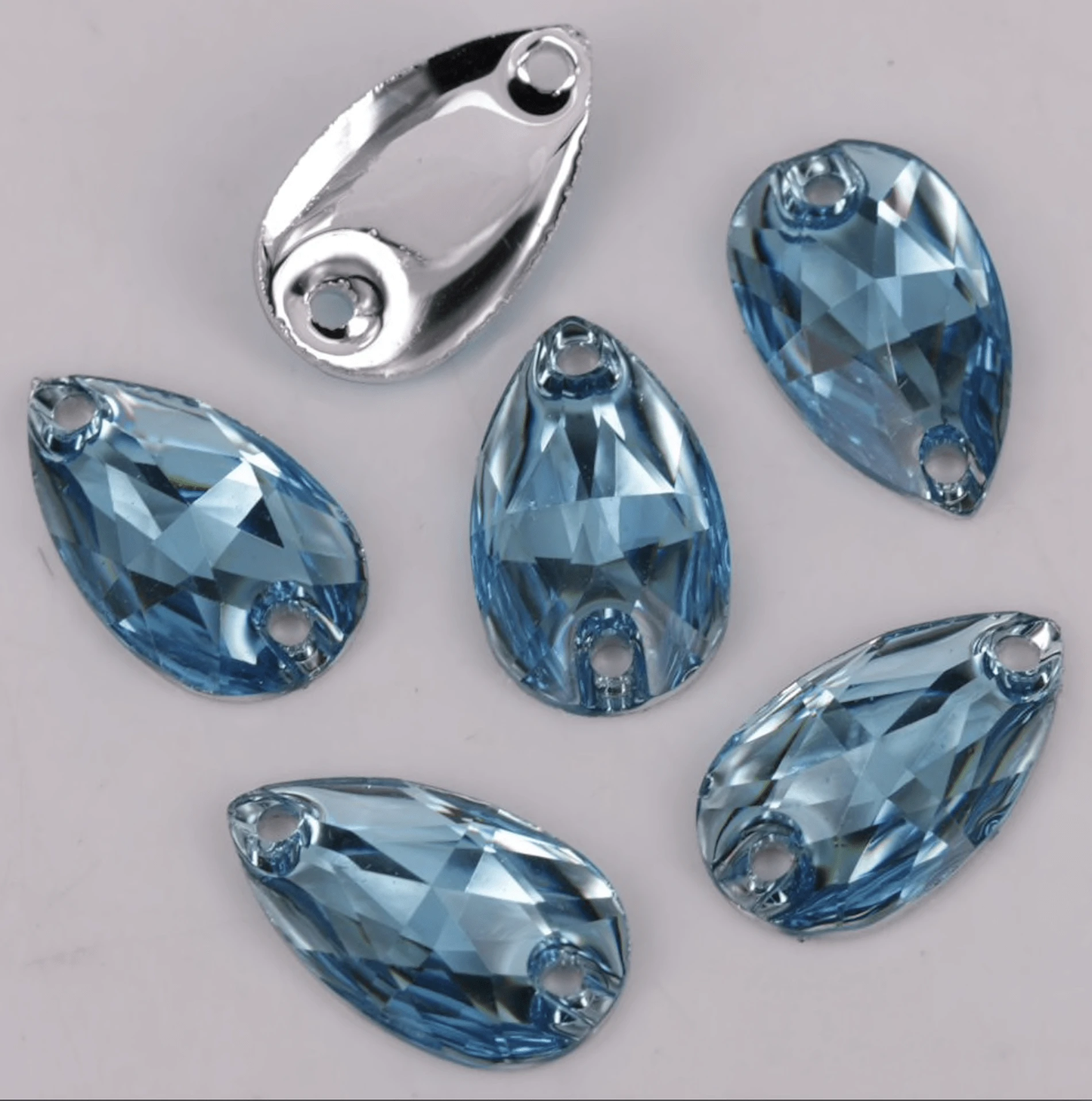 10*18mm, Dark Aqua Blue, Multi-colour Teardrop, Sew on, Resin Gem, (Sold in Pair)