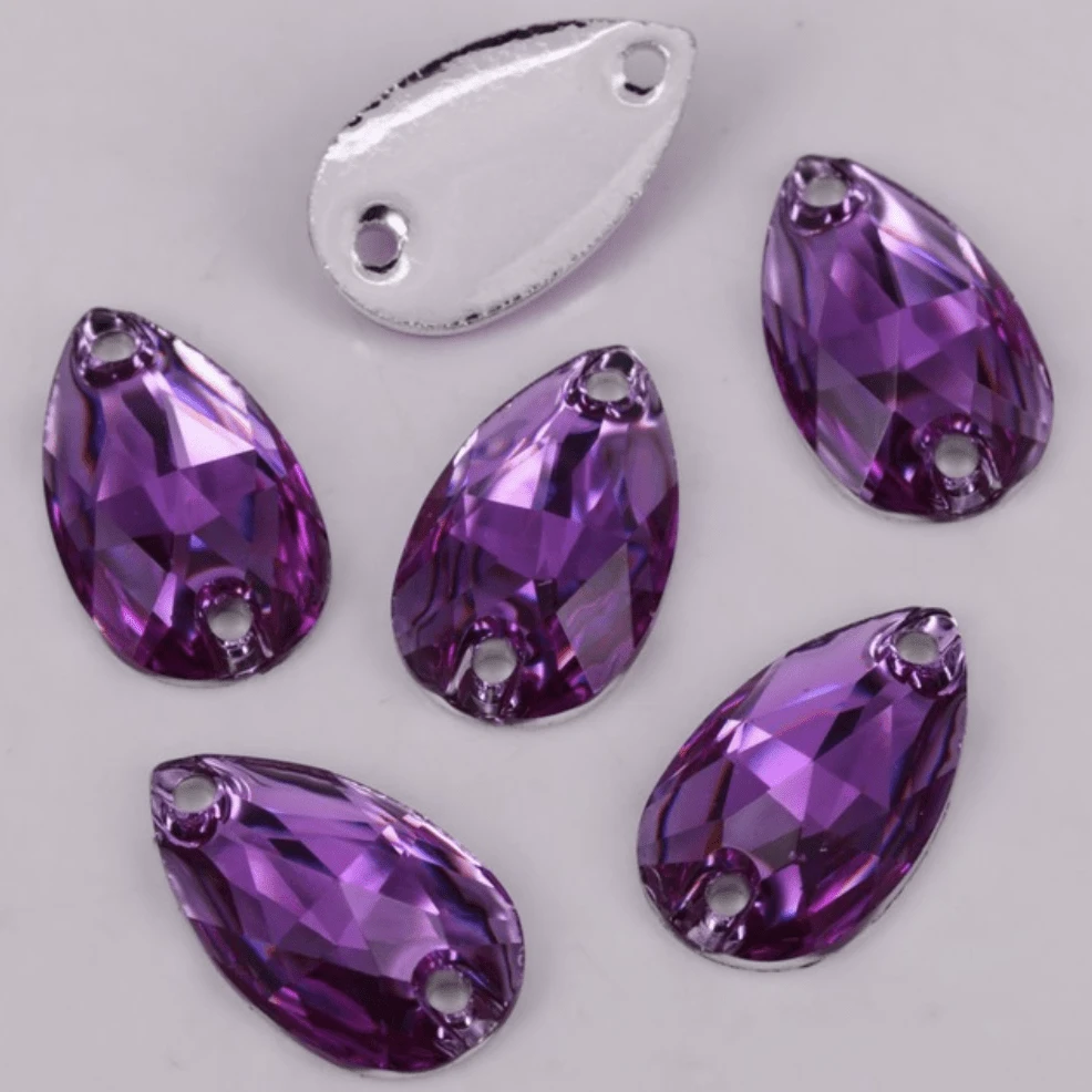 10*18mm, Dark Purple, Multi-colour Teardrop, Sew on, Resin Gem, (Sold in Pair)