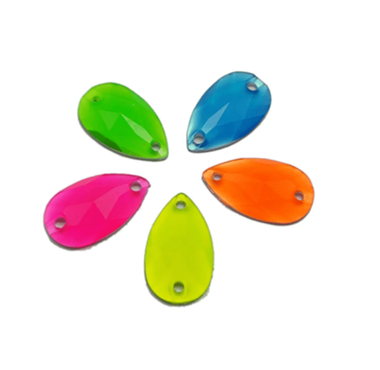 10*18mm Yellow Neon Teardrop, Sew On, Resin Gem, (Sold in Pair)