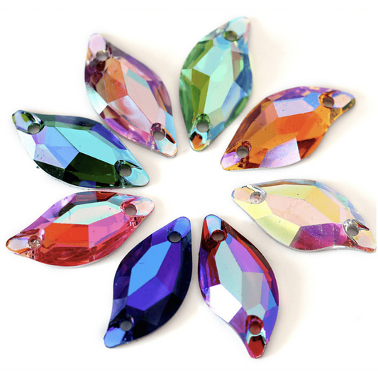10*20mm Gunmetal Metallic Shaped AB Purple AB Pink AB Emerald Green AB Red S Shape or Leaf Shaped, Sew On, Resin Gem, (Sold in Pair)