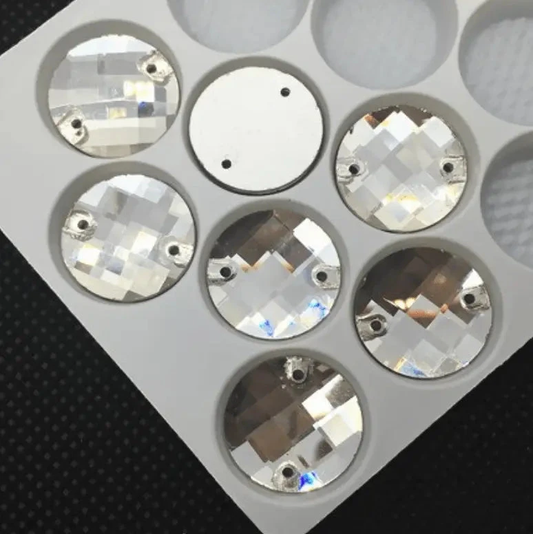 Sundaylace Creations & Bling 10mm & 12mm Clear Checkered Rivoli, Sew on, Glass Gems