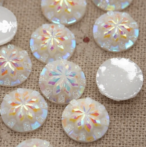 Sundaylace Creations & Bling Resin Gems 10mm & 12mm Ivory AB 8 point star Burst Round, Glue on, Resin Gems (Sold in Pair)