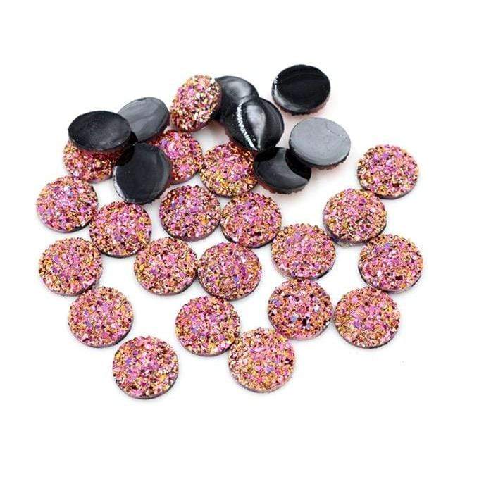 Sundaylace Creations & Bling Resin Gems 10mm - 12mm Rose Gold AB Druzy Flat, Glue on, Resin Gem