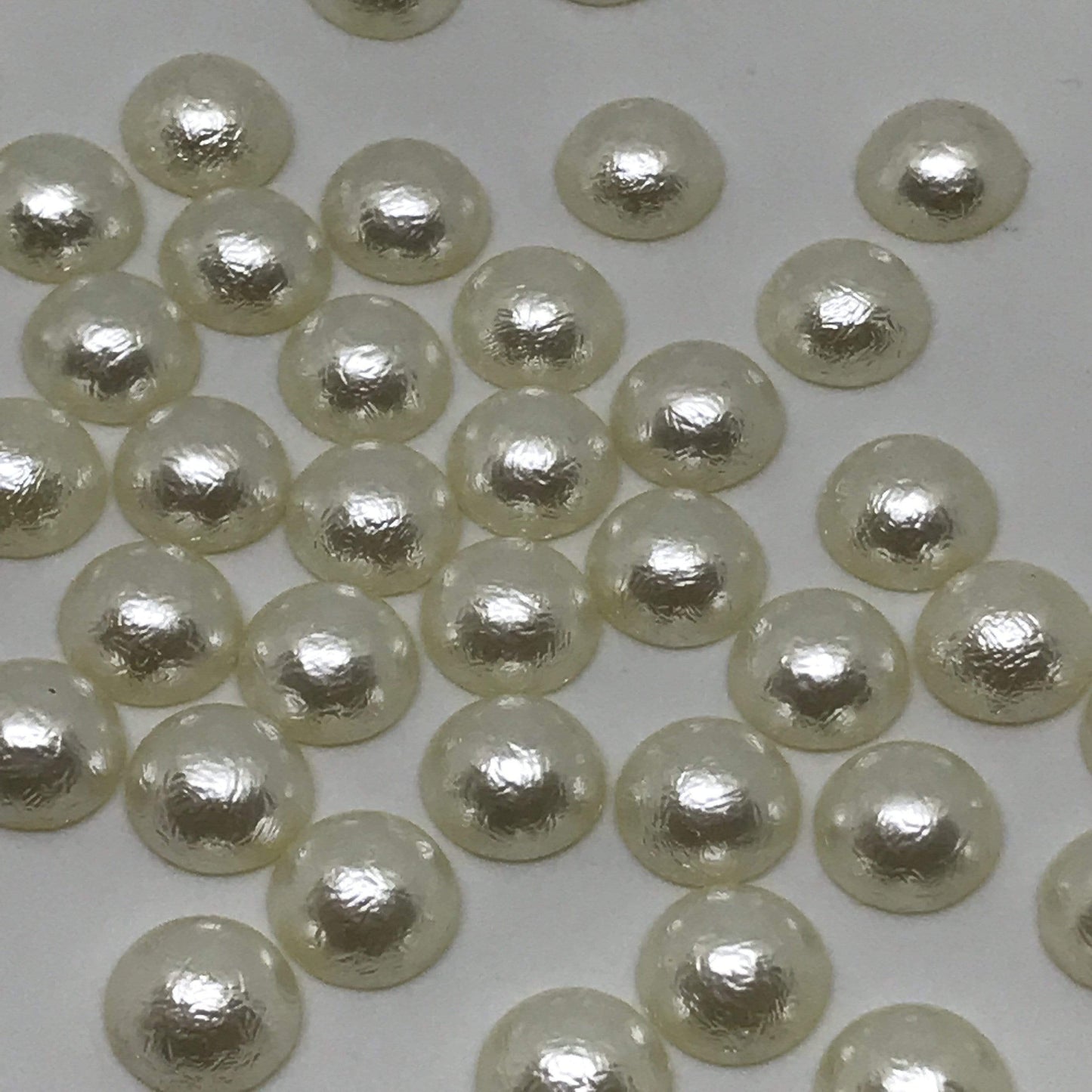10mm, 10mm, & 12mm Textured Ivory Pearl Glue on *Crushed Pearl Texture*, Resin Gem, (Sold in Pair)