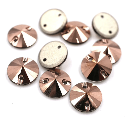 Sundaylace Creations & Bling Fancy Glass Gems 10mm Rose Gold 8mm, 10mm, 12mm Rose Gold Metallic Rivoli, sew on, fancy glass gem
