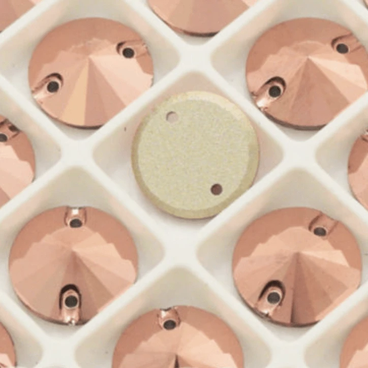 Sundaylace Creations & Bling Fancy Glass Gems 12mm Rose Gold 8mm, 10mm, 12mm Rose Gold Metallic Rivoli, sew on, fancy glass gem