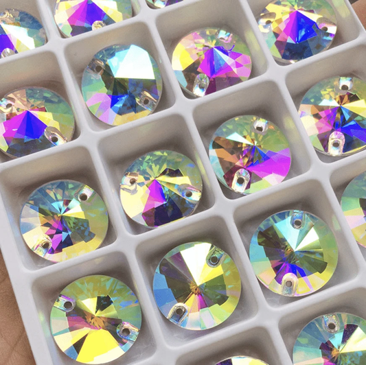 Sundaylace Creations & Bling Fancy Glass Gems 10mm-18mm AB Rivoli, Grade AAAAA High Quality, Sew on, Fancy Glass Gem