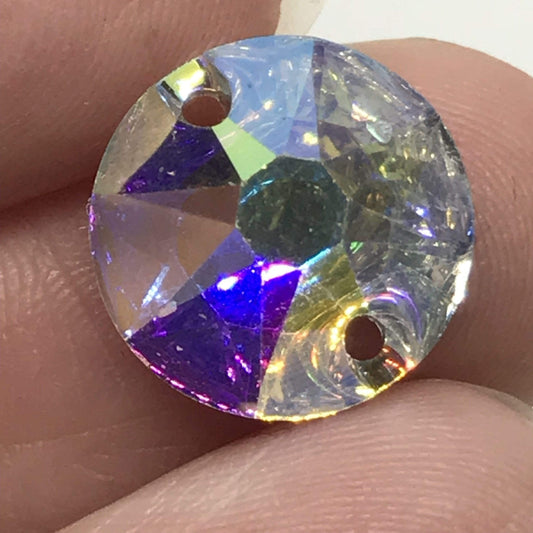 Sundaylace Creations & Bling Resin Gems 12mm AB Resin Rivoli with flat top fancy design, Sew on, Resin Gems
