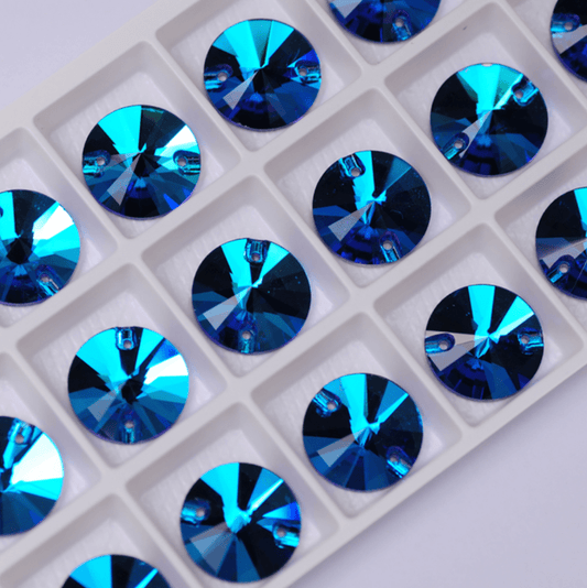 10mm Blue Zircon Rivoli, Sew on, Fancy Glass Gem (sold in pair) Fancy Glass Gems