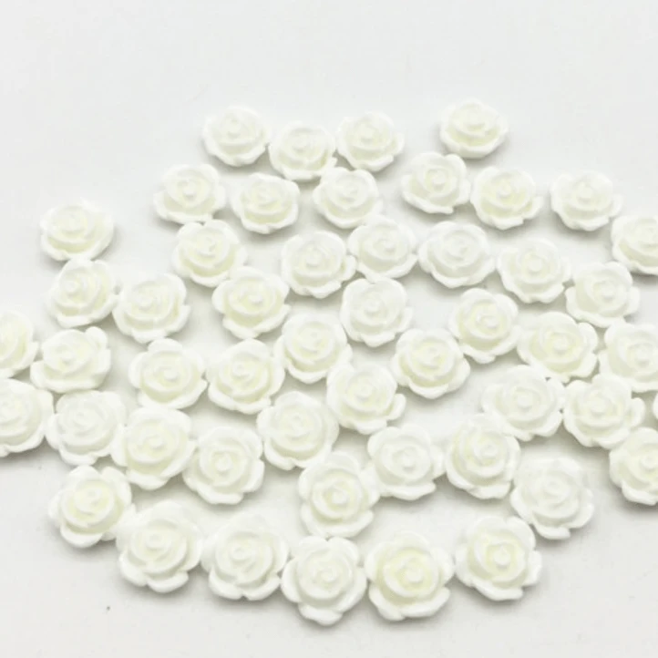 10mm, White, Colourful Mini Rose Flower, Glue on, Resin Gem, (Sold in Pair)