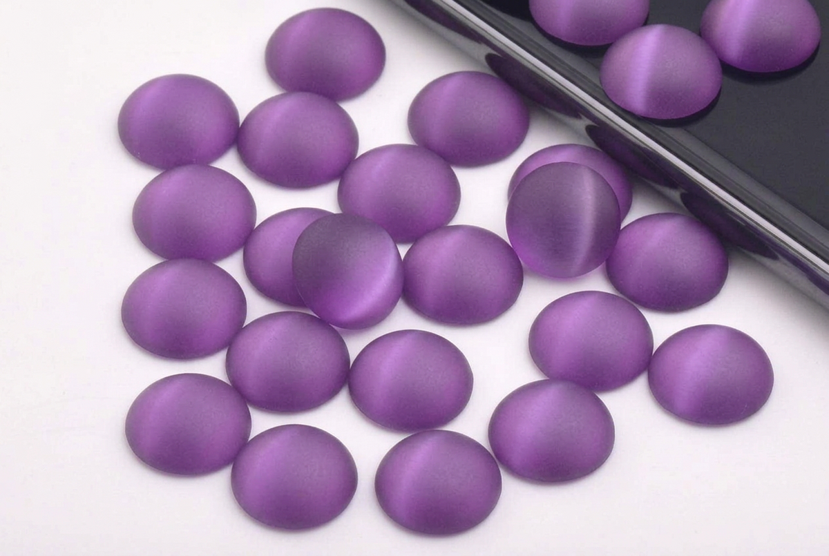10mm Dark Blue Frosted Matte Cat Eye Reflective, Glue on, Resin Gem, (Sold in Pair)