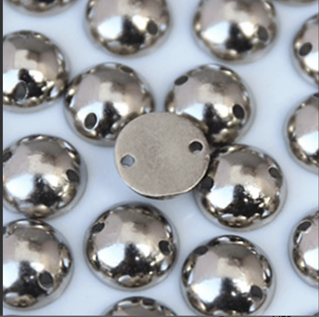 10mm, 10mm Silver, Gold, Silver & Gunmetal Mirror Metallic, Sew On, Resin Gem, (Sold in Pair)
