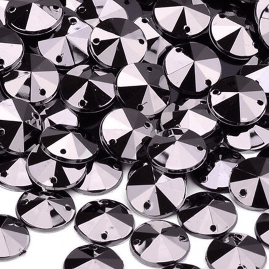 Sundaylace Creations & Bling Resin Gems 10mm Gunmetal Jet Black Rivoli, Sew on, Resin Gem *Sold in 4 Gems*