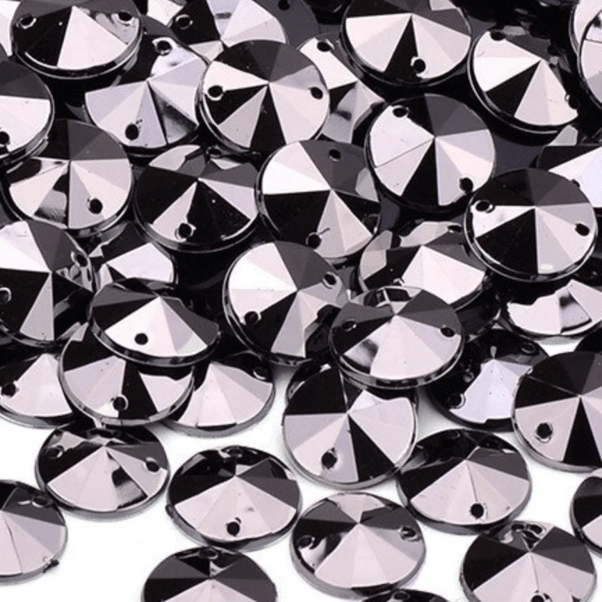 Sundaylace Creations & Bling Resin Gems 10mm Gunmetal Jet Black Rivoli, Sew on, Resin Gem *Sold in 4 Gems*