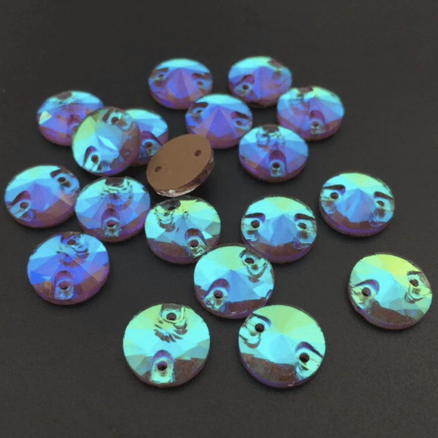 Sundaylace Creations & Bling Fancy Glass Gems Coffee AB 10mm Pastel Neon AB Rivoli, Sew on, Fancy Glass Gems