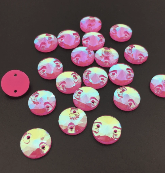 Sundaylace Creations & Bling Fancy Glass Gems Neon Pink AB 10mm Pastel Neon AB Rivoli, Sew on, Fancy Glass Gems