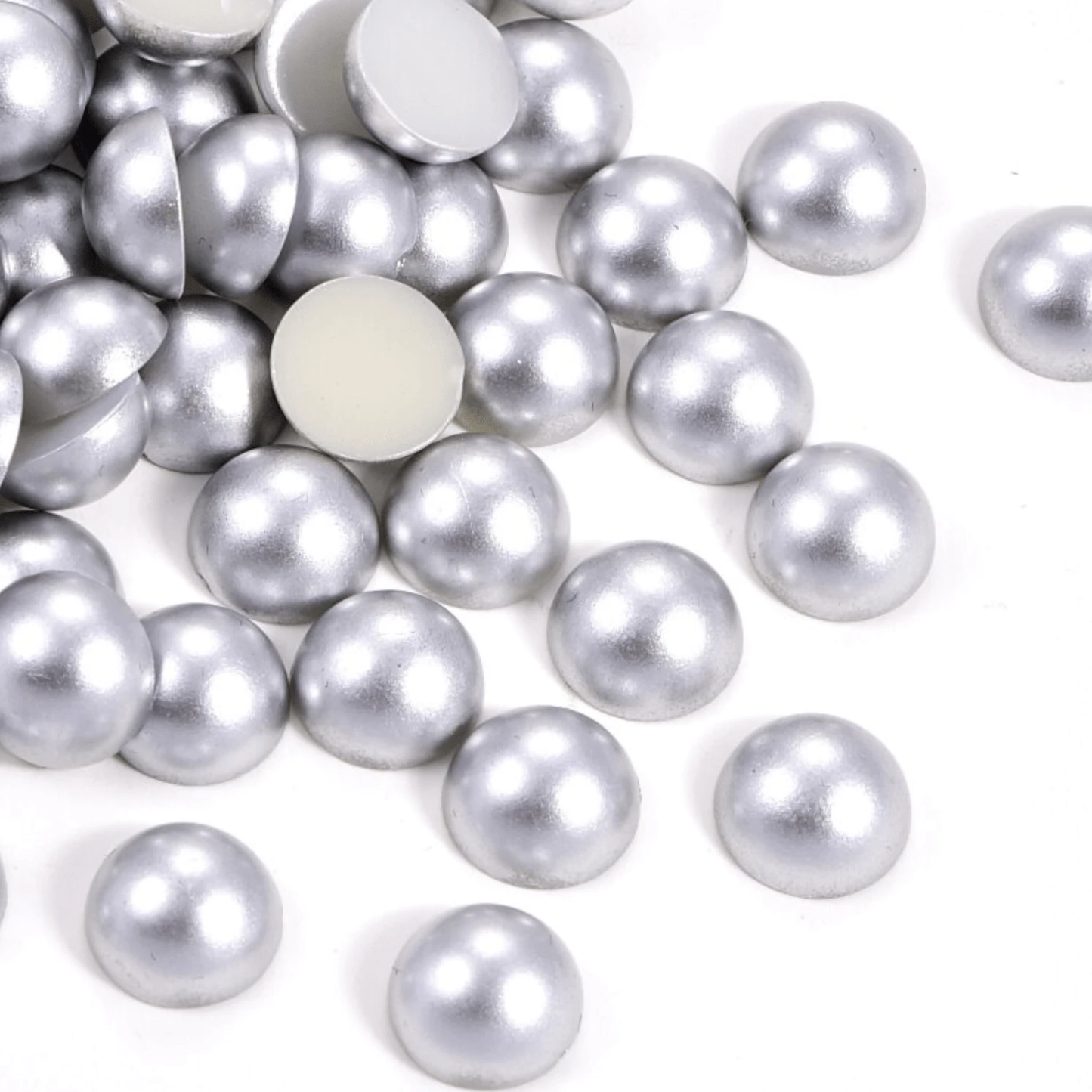 Sundaylace Creations & Bling Pearl Gems 10mm Silver MATTE Pearl Round, Glue on, Resin Pearl Gem