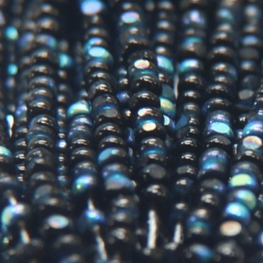 11/0 Charlotte Cut *Premium SHEEN India Seed Bead- Opaque Jet Black Aurore Boreale (AB) *10g Hank* Charlotte Cut Seedbeads
