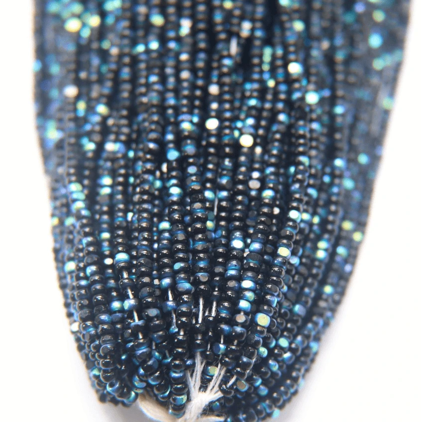 11/0 Charlotte Cut *Premium SHEEN India Seed Bead- Opaque Jet Black Aurore Boreale (AB) *10g Hank* Charlotte Cut Seedbeads