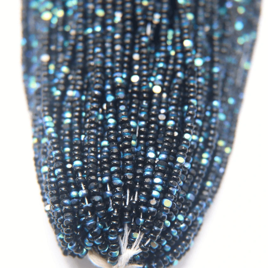 11/0 Charlotte Cut *Premium SHEEN India Seed Bead- Opaque Jet Black Aurore Boreale (AB) *10g Hank* Charlotte Cut Seedbeads