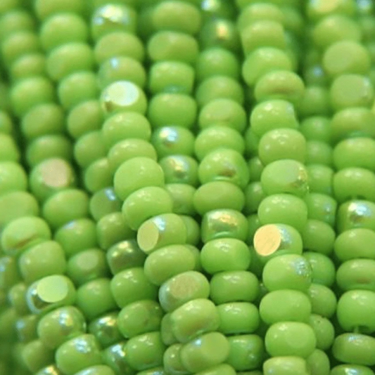 11/0 Charlotte Cut *Premium SHEEN India Seed Bead- Opaque Lime Aurore Boreale (AB) *10g Hank* Charlotte Cut Seedbeads