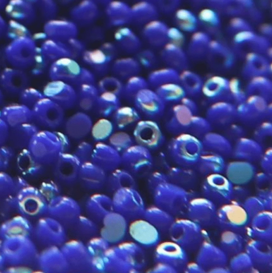11/0 Charlotte Cut *Premium SHEEN India Seed Bead- Opaque Patina Medium Blue Aurore Boreale (AB) *10g Hank* Charlotte Cut Seedbeads