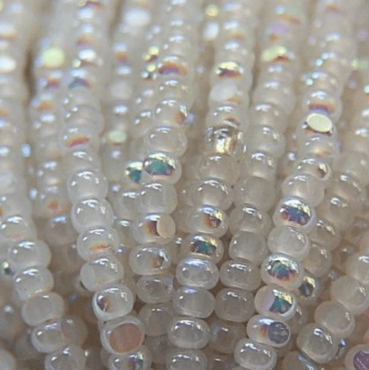 11/0 Charlotte Cut *Premium SHEEN India Seed Bead- Opaque Patina White Alabaster Aurore Boreale (AB) *10g Hank* Charlotte Cut Seedbeads